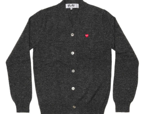 PLAY MENS CARDIGAN WITH SMALL RED HEART (GREY)