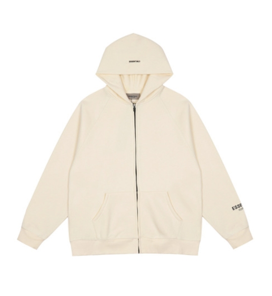 Essentials Beige Zip Up Hoodie