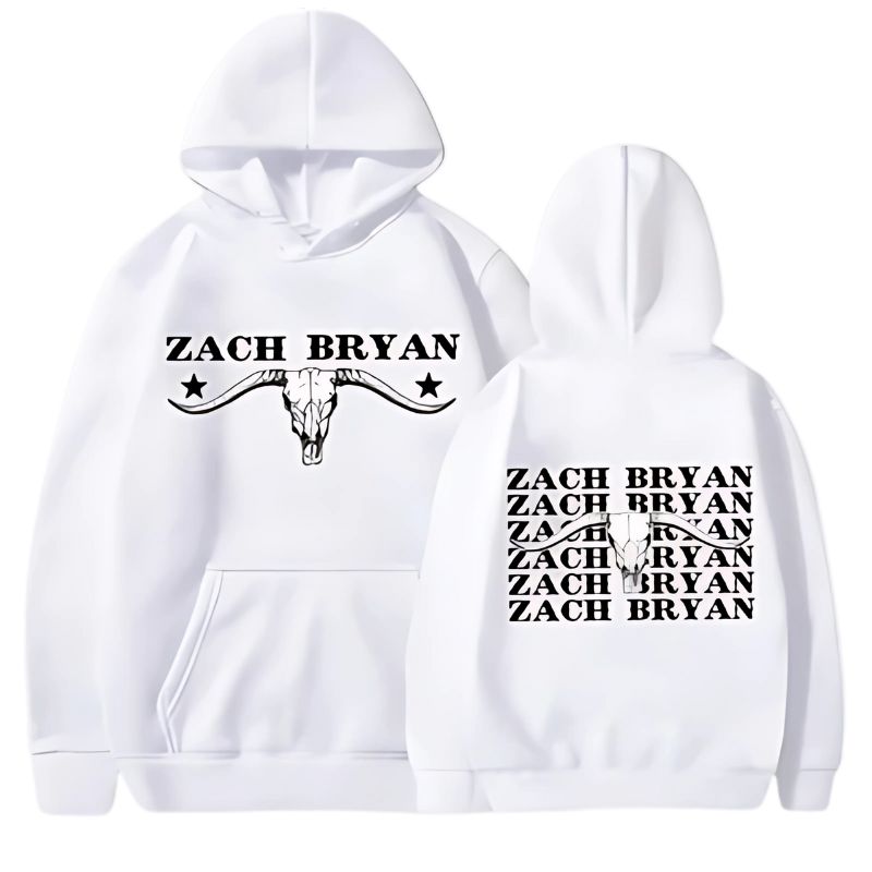 Zach Bryan Bull Skull White Hoodie